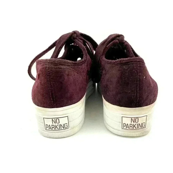 VTG Women's Burgundy Velour Platform Sneakers Sz 7 90's Y2K No Parking - Picture 10 of 12